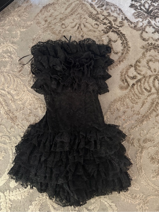 Fashion Nova Pants - Fashion Nova Black Strapless Lace Ruffle Dress